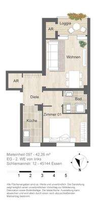 Grundriss farbig / möbliert