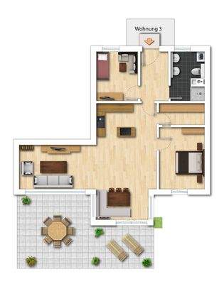 Grundriss Wohnung Nr. 3 (nicht maßstabsgetreu - kann vom Original abweichen)