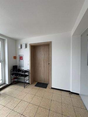 Wohnungstüre und Aufzug (re.)