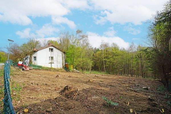 vom nordwestseitigen Grundstückseck über das Grundstück