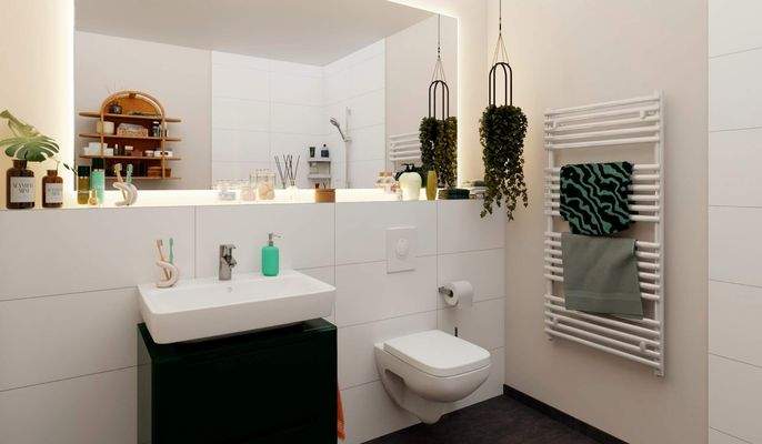 Ein modern gefliestes Badezimmer