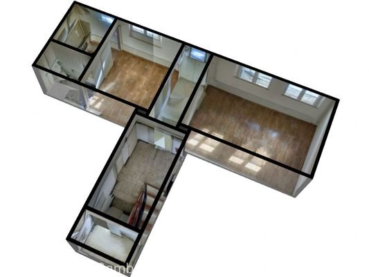 360° Grundriss mit Treppenhaus zu Kellerraum
