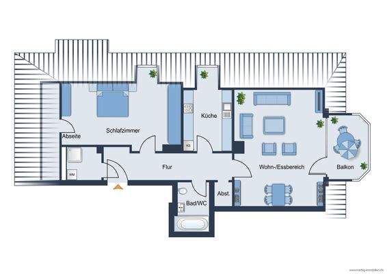Grundrissskizze - nicht maßstabsgetreu - Möblierung dient lediglich zur Veranschaulichung und ist nicht Bestandteil der Wohnung.