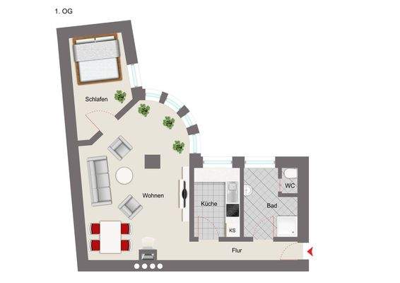 schematische Grundrissdarstellung mit Einrichtungsbeispiel