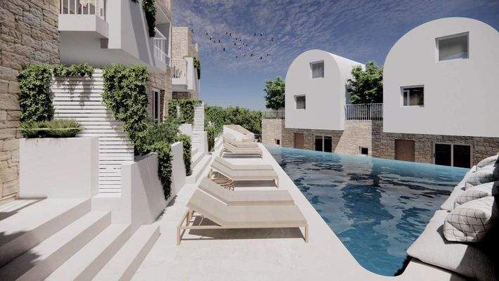 Kreta, Kalyves: 150 Meter zum Meer - Luxusvilla mit Meerblick und privatem Pool in kleinem Komplex zu verkaufen