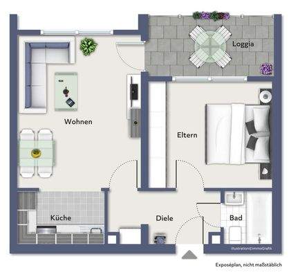 Grundriss beispielmöbliert