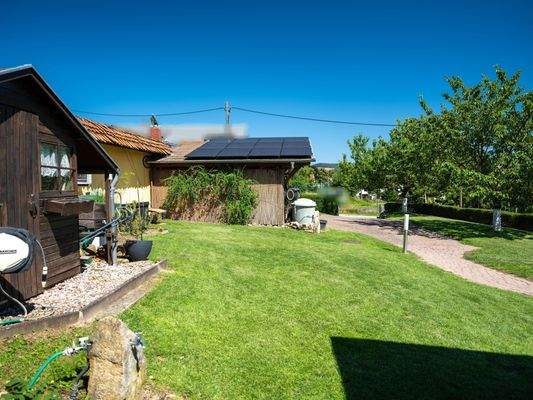 Blick vom Haus auf die Einfahrt