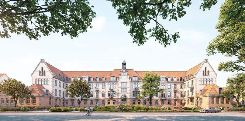 Frontansicht ehemaliges Klinikgebäude Altbau