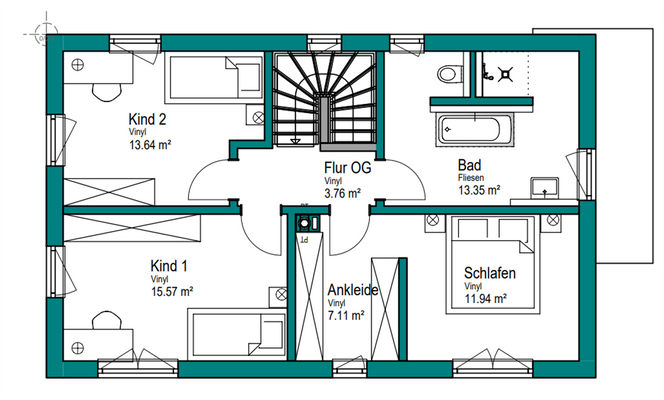 Grundriss Haus B 1. Obergeschoss