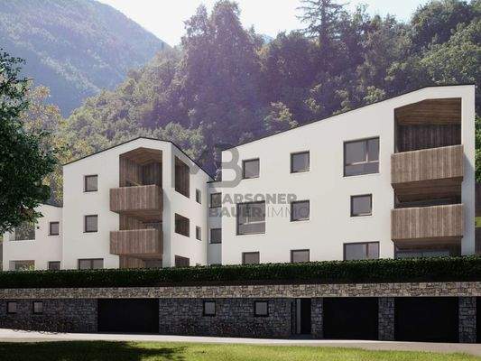 Außenrendering Neubau Wohnanlage - rendering esterno complesso residenziale di nuova costruzione