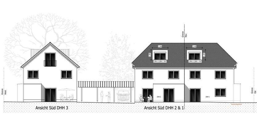 Ansicht Süd DHH 3 und DHH 2 und 1