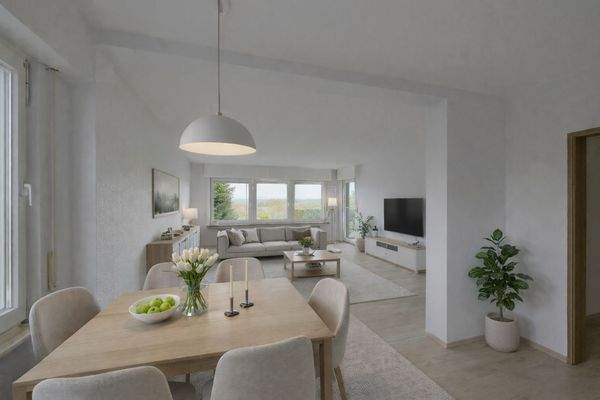 offener Wohn- & Essbereich KI Staging