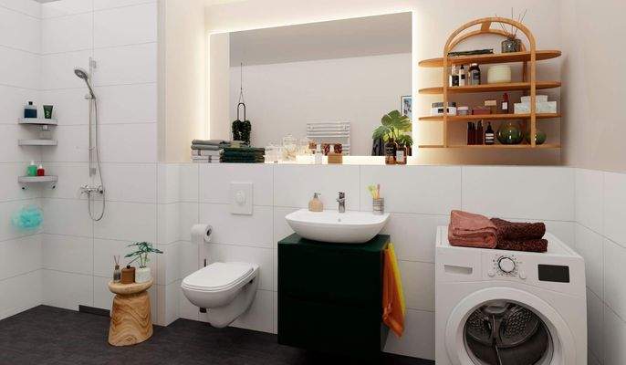 Visualisierung des Badezimmers mit Waschmaschine u