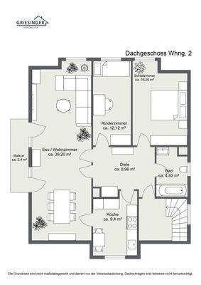 2D Grundriss - Dachgeschoss Whng. 2