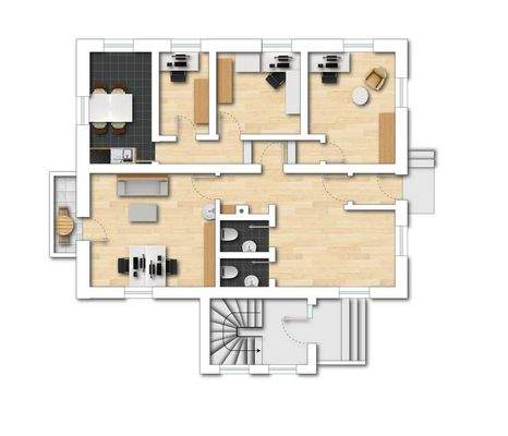 Derzeitiger Grundriss der Büroräume (nicht maßstabsgetreu - kann vom Original abweichen)