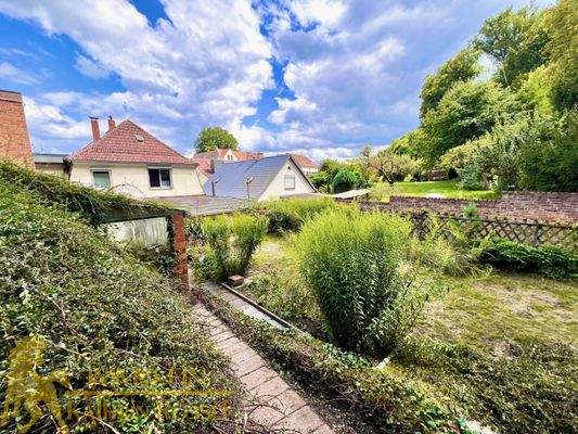 Blick auf den Garten vom Bergpark aus