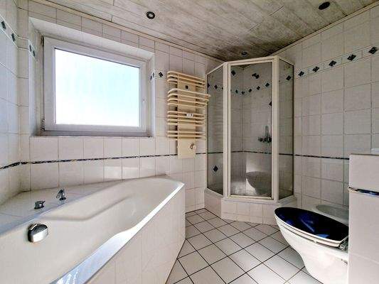 Großes Tageslichtbad mit Badewanne und Dusche