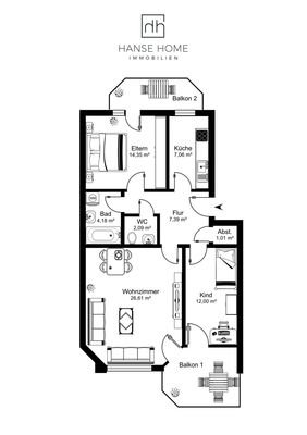 Grundriss 1. Obergeschoss WE 2