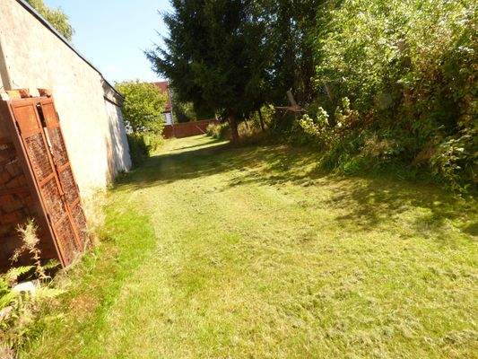Blick in den Garten mit rückwärtiger Zufahrt