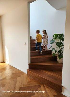 Treppenaufgang zum vom Wohnraum ins Obergeschoss - Schaubild