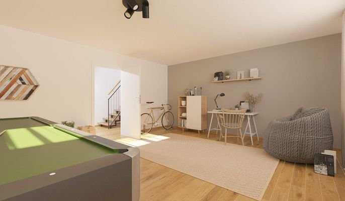 Dieses geräumige Zimmer kann als Arbeitsplatz oder Hobbyraum genutzt werden