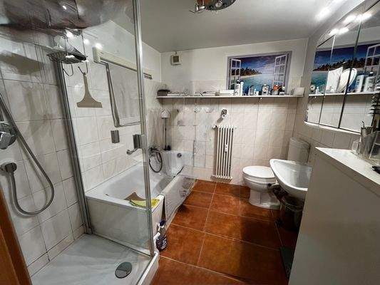 Das Bad mit Dusche und Badewanne