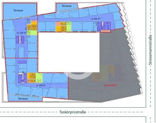 5. Obergeschoss mit ca. 428 m², mit ca. 405 m² und mit ca. 295 m² 