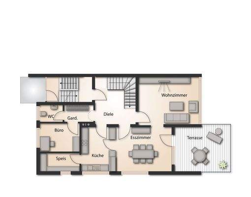 Grundriss EG möbliert