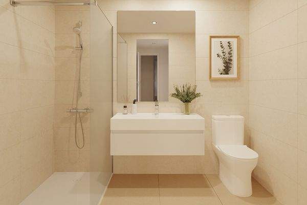 Zwei moderne Badezimmer