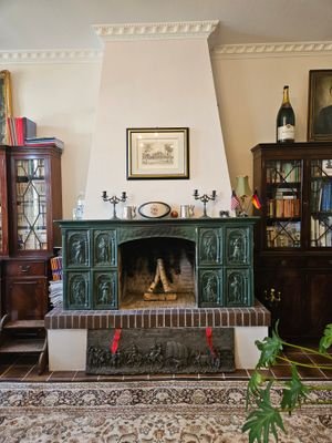 Büro/Bibliothek mit offenem Kamin