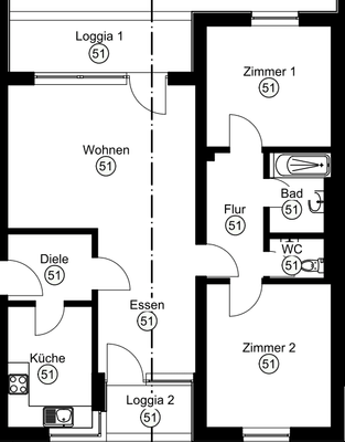 3-Zimmer-Wohnung Grundriss
