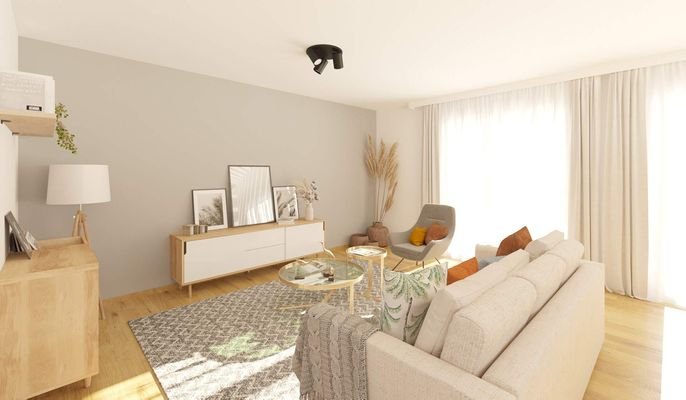 Lichtdurchfluteter Wohnbereich dank bodentiefer Fenster