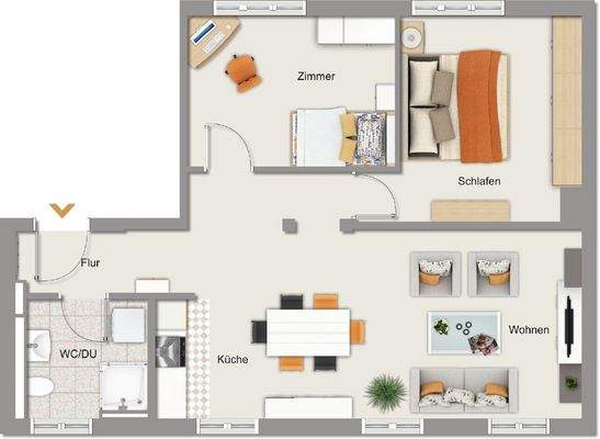 Grundriss Wohnung-Nr. 2 OG 68m²