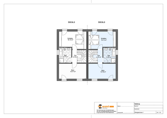Grundrisse DHH Obergeschoss BV Langweid