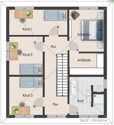Grundriss Obergeschoss mit zusätzlichem Zimmer
