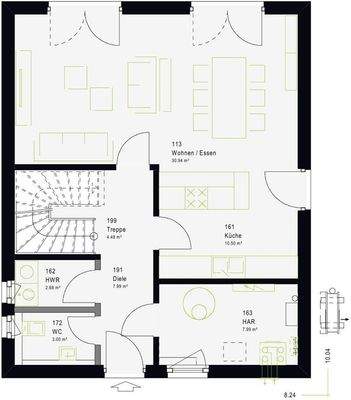 offenes, lichtdurchflutetes Erdgeschoss