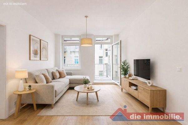 Wohnzimmer mit KI möbliert