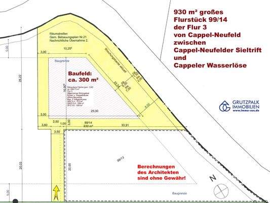 930 m² mit ca. 300 m² Baufeld