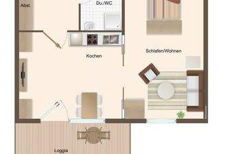 Grundriss mit Einrichtungsbeispiel