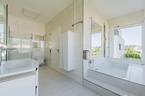 Master bathroom with panoramic window