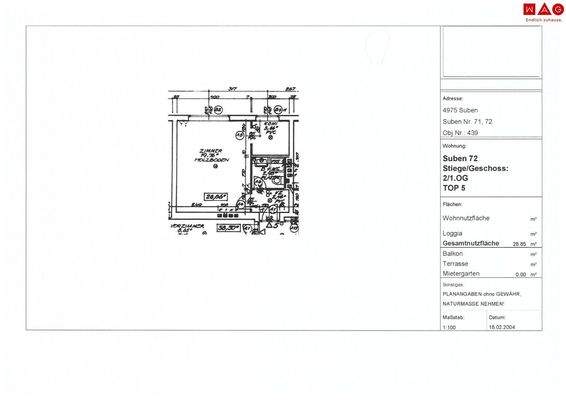 Wohnungsplan, Suben 72, 01.OG, Tür 5