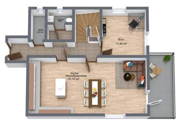 Raumidee für offenes Wohnen