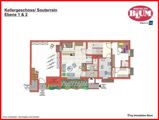 Ebene 1 und 2 Grundriss: Keller &amp; Souterrain