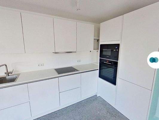 Ansicht III: Wohnzimmer und Küche