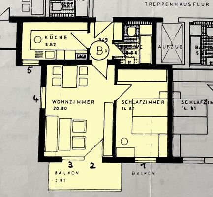 Grundriss der 2 ZKB Wohnung