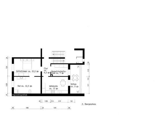 Grundriss 2. OG mit innenlieger Treppe zum DG