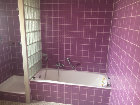 Badezimmer mit 2 Fenster, Dusche und Badewanne