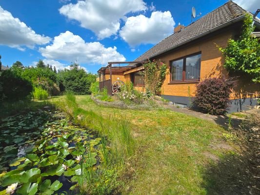 Garten: Terrasse und Seerosenteich