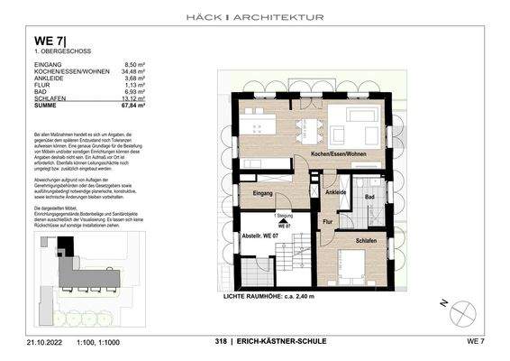 Wohnfläche, Lage und Grundriss WE 07