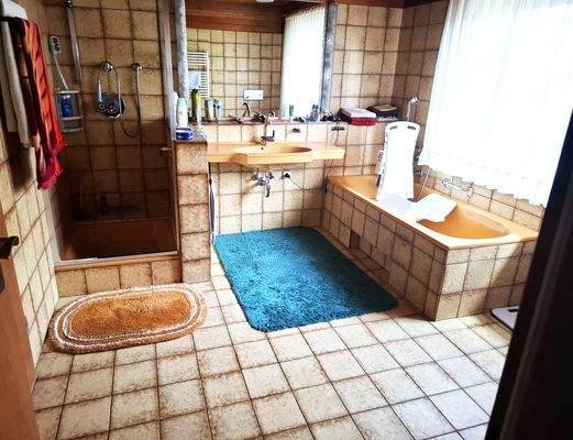 Geräumiges Bad mit Dusche, Wanne und Bidet